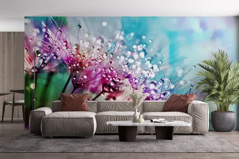 Elegante Löwenzahn-Tapete: Bedrucktes, trendiges, lebendiges Dekor