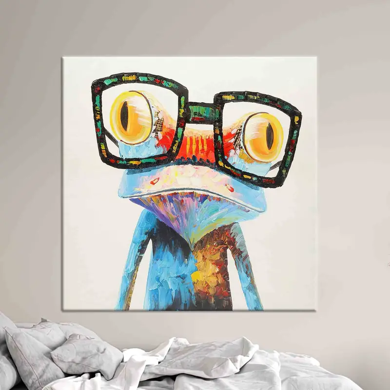 Rainbow Frog With Glasses, Colorful Wall Art, Frog Wall Art, Fun Animals Wall Decor, Huge Canvas, Canvas Wall Art, Home Decor, Large Canvas, - 2