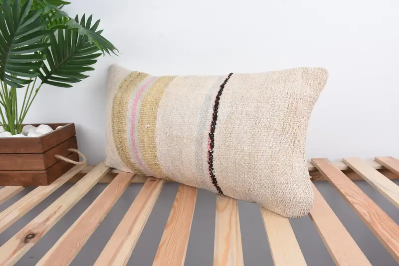 Pillow for Couch, Meditation Pillow, Vintage Pillow, 12x24 Beige Pillow Cover, Cushion, Interior Designer Pillow - 5