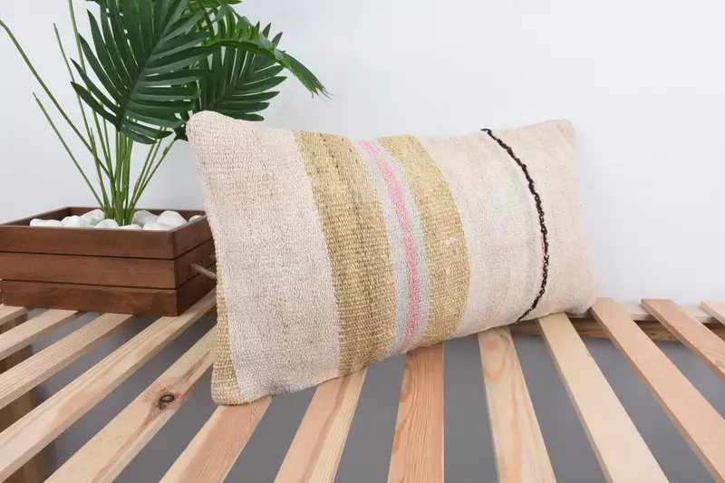 Pillow for Couch, Meditation Pillow, Vintage Pillow, 12x24 Beige Pillow Cover, Cushion, Interior Designer Pillow - 4