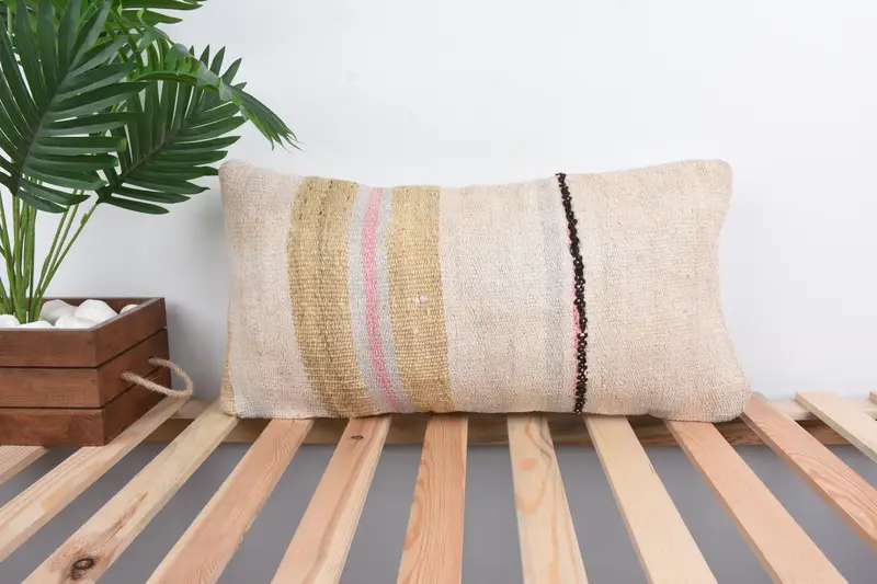 Pillow for Couch, Meditation Pillow, Vintage Pillow, 12x24 Beige Pillow Cover, Cushion, Interior Designer Pillow - 1
