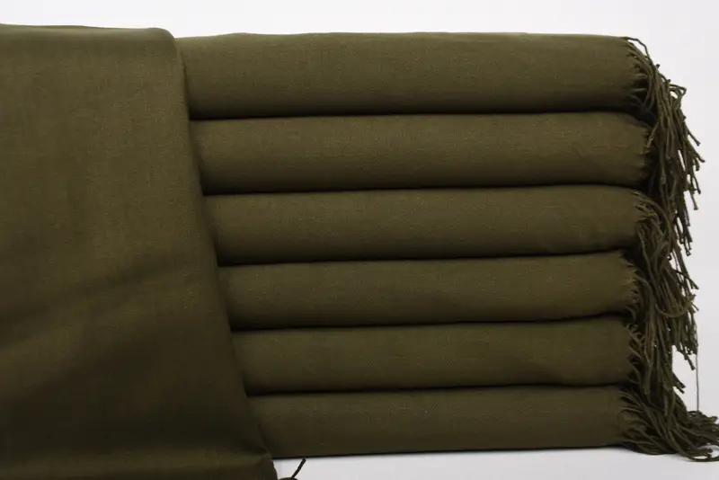 Pashmina Solid Scarf Khaki Green Turkish Personalized, 28x67 Inches