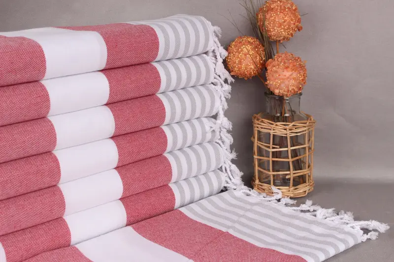 Personalized Red-Gray Cotton Hand Towel Wedding Gift, 24x40 Inches