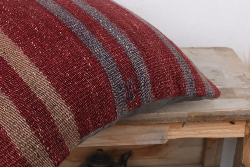 Rustic Pillow Cover, Boho Chic Pillow Cover, 16x16 Red Pillow Sham, Kilim Pillow Cover, Pillow, Throw Kilim Pillow, Interior Designer Pillow - 6