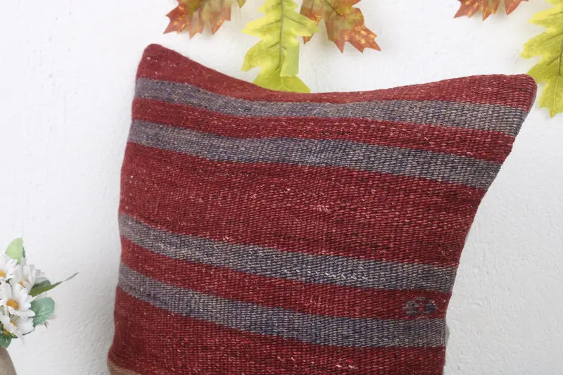 Rustic Pillow Cover, Boho Chic Pillow Cover, 16x16 Red Pillow Sham, Kilim Pillow Cover, Pillow, Throw Kilim Pillow, Interior Designer Pillow - 5