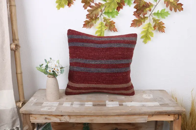 Rustic Pillow Cover, Boho Chic Pillow Cover, 16x16 Red Pillow Sham, Kilim Pillow Cover, Pillow, Throw Kilim Pillow, Interior Designer Pillow - 1