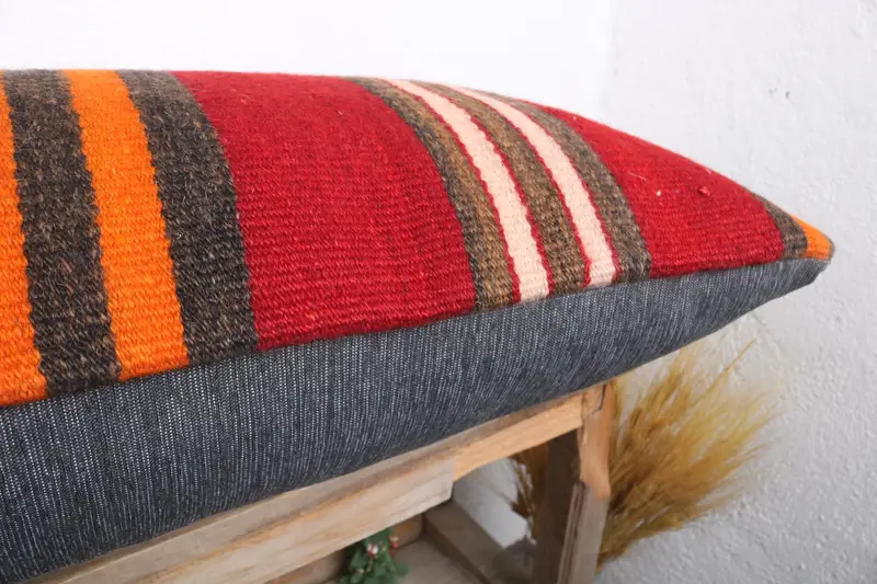 Antique Pillows, Vintage Kilim Pillow, Cushion, 16x36 Red Pillow Case, Accent Pillow Sham, Living Room Throw Pillow Case, Kilim Cushion Sham - 6