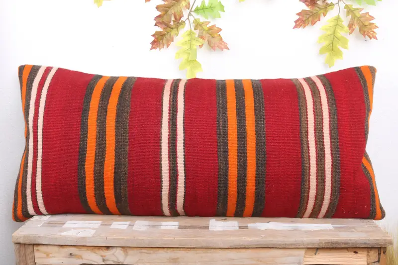 Antique Pillows, Vintage Kilim Pillow, Cushion, 16x36 Red Pillow Case, Accent Pillow Sham, Living Room Throw Pillow Case, Kilim Cushion Sham - 2