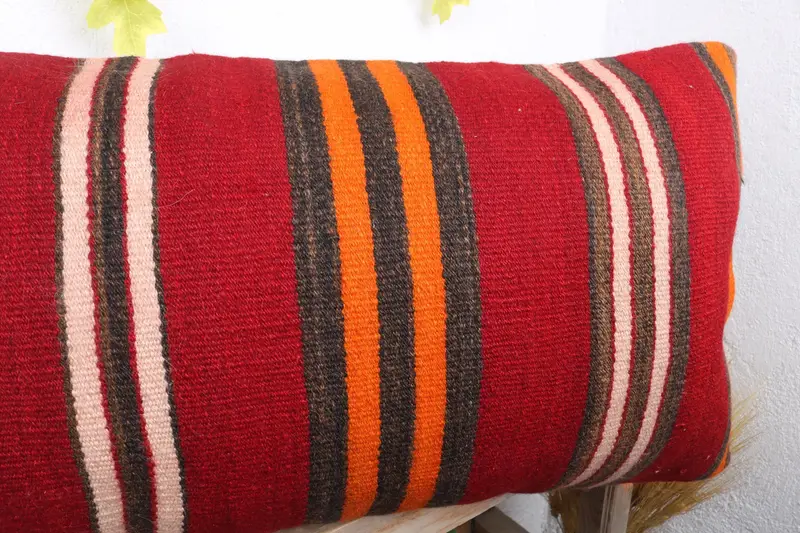 Antique Pillows, Vintage Kilim Pillow, Cushion, 16x36 Red Pillow Case, Accent Pillow Sham, Living Room Throw Pillow Case, Kilim Cushion Sham - 5