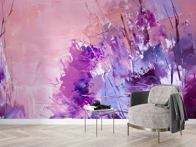 Elegante papel pintado estampado contemporáneo rosa y morado para espacios modernos