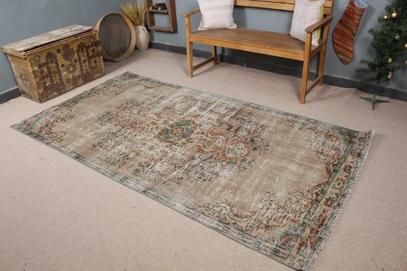 Elegante alfombra floral beige, decoración elegante de 4,5x8,5 pies