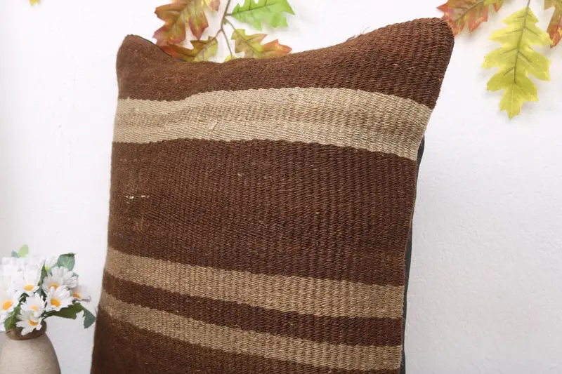 Vintage Kilim Throw Pillow, Designer Throw Cushion Cover, Pillow Case, Interior Designer Pillow, Ethnical Kilim Rug Pillow, 20x20 Brown Cushion - 5