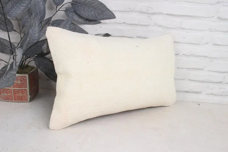 Gift Pillow, 12x20 White Pillow Sham, Antique Pillows, Pillow Cover, Anatolian Cushion Cover, Ethnical Kilim Rug Pillow, Vintage Throw Pillow Cover - 3