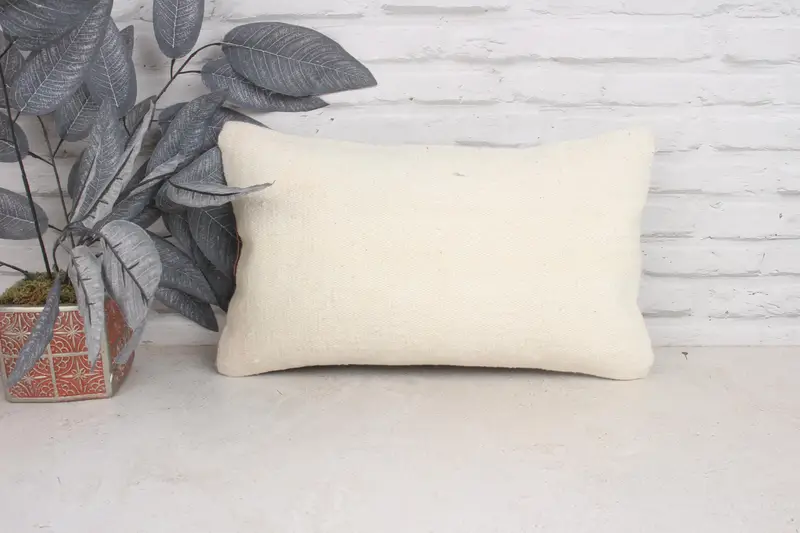 Gift Pillow, 12x20 White Pillow Sham, Antique Pillows, Pillow Cover, Anatolian Cushion Cover, Ethnical Kilim Rug Pillow, Vintage Throw Pillow Cover - 1