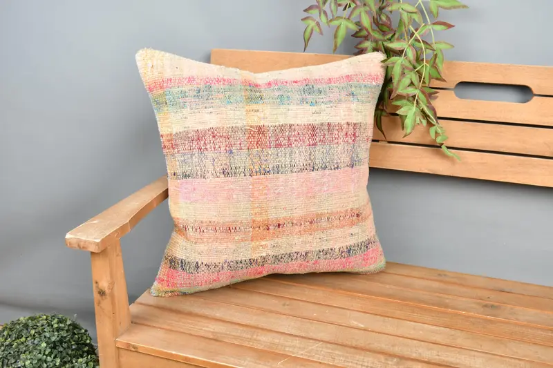 Home Decor Pillow, Kilim Cushion Sham, 20x20 Rainbow Pillow Sham, Throw Kilim Pillow, Handmade Rug Seat Pillow Case, Cushion, Wholesale Pillow Case - 1