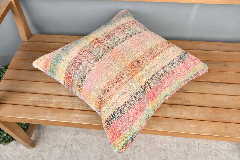 Home Decor Pillow, Kilim Cushion Sham, 20x20 Rainbow Pillow Sham, Throw Kilim Pillow, Handmade Rug Seat Pillow Case, Cushion, Wholesale Pillow Case - 2