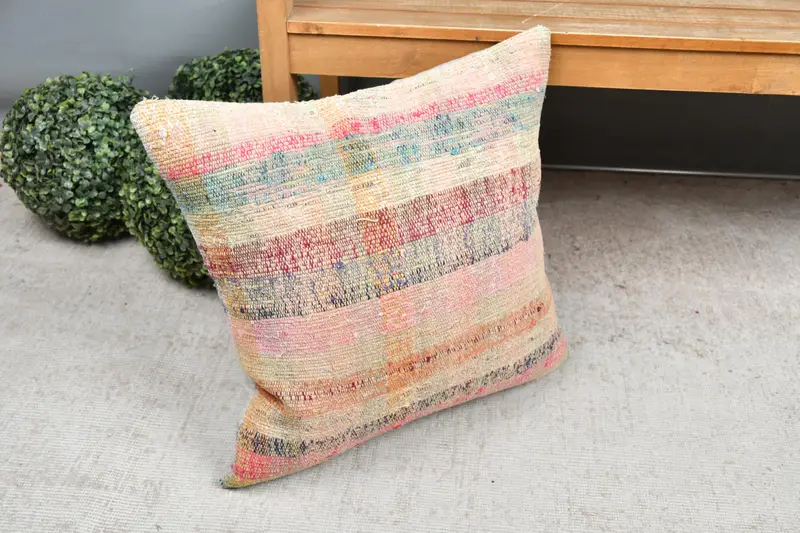 Home Decor Pillow, Kilim Cushion Sham, 20x20 Rainbow Pillow Sham, Throw Kilim Pillow, Handmade Rug Seat Pillow Case, Cushion, Wholesale Pillow Case - 7