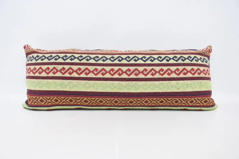 Funda de cojín europea rectangular geométrica vintage de lana envejecida 40x107 cm beige - 1