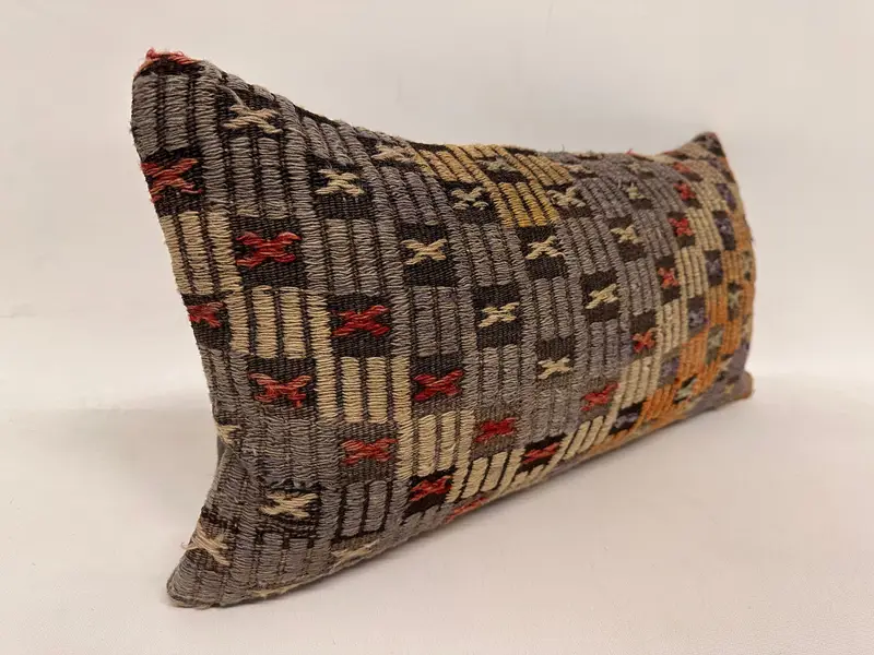 Kilim Pillow Cover, Gift Pillow, Pillow Sham, 12x24 Blue Pillow Case, Pillow for Couch, Floor Pillow Case, Turkish Corner Cushion - 4