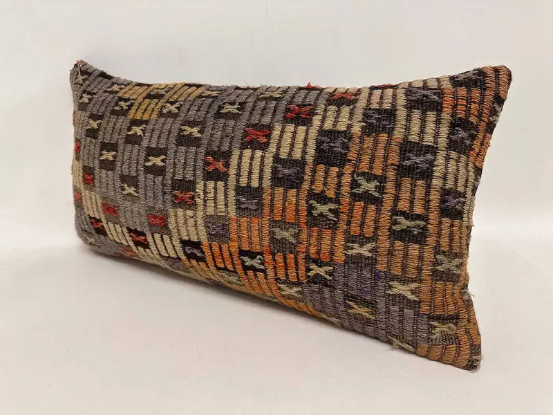 Kilim Pillow Cover, Gift Pillow, Pillow Sham, 12x24 Blue Pillow Case, Pillow for Couch, Floor Pillow Case, Turkish Corner Cushion - 3
