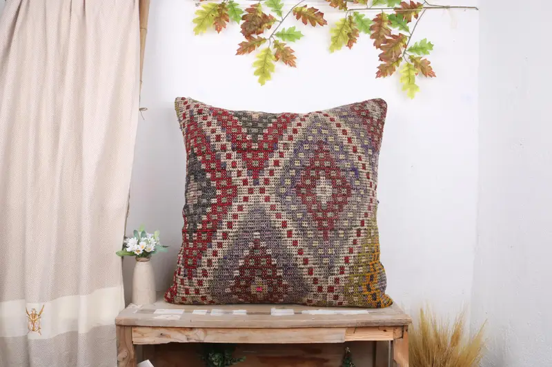 Antique Pillows, 28x28 Blue Cushion Case, Nomadic Pillow Sham, Cushion, Chair Cushion Cover, Vintage Kilim Pillow, Vintage Kilim Throw Pillow - 1