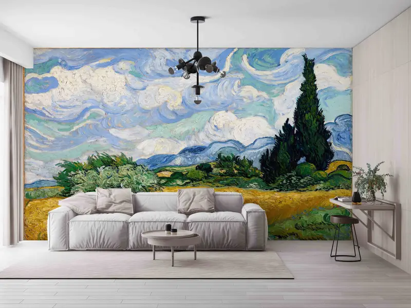 Van Gogh Wall Stickers, Landscape Paper Craft, Wheat Field with Cypresses Wallpaper, Reproduction Wall Stickers, Gift For House,Van Gogh Art - 3