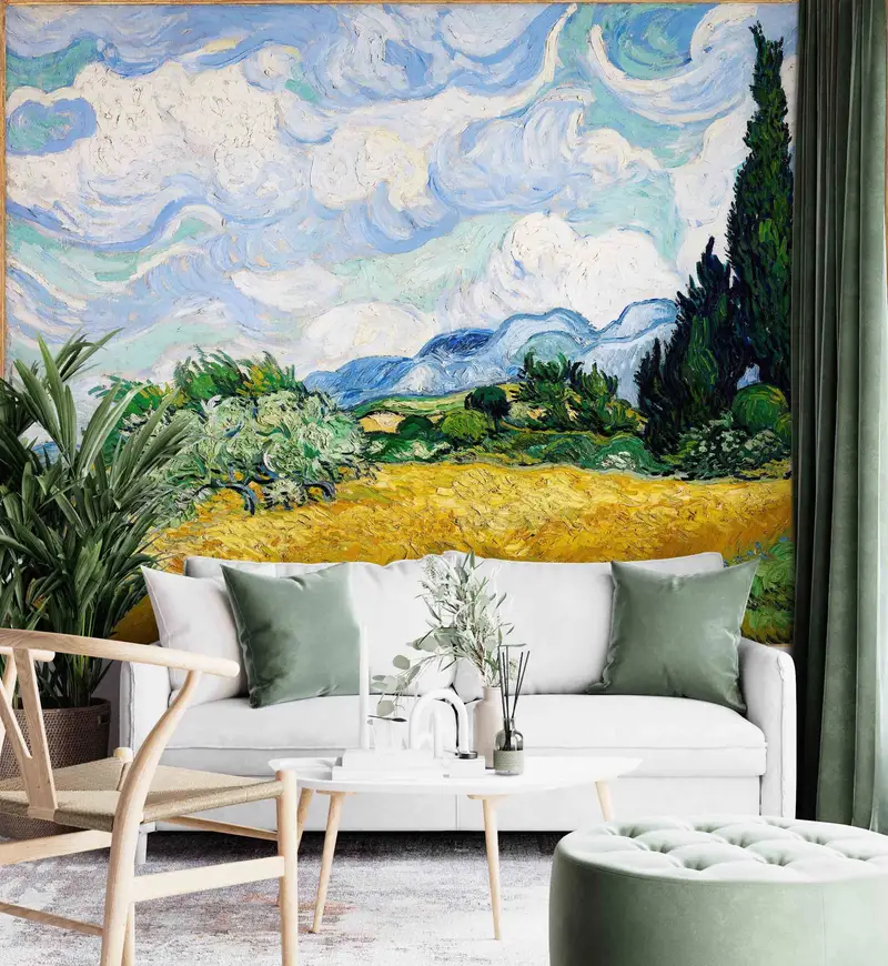 Van Gogh Wall Stickers, Landscape Paper Craft, Wheat Field with Cypresses Wallpaper, Reproduction Wall Stickers, Gift For House,Van Gogh Art - 2