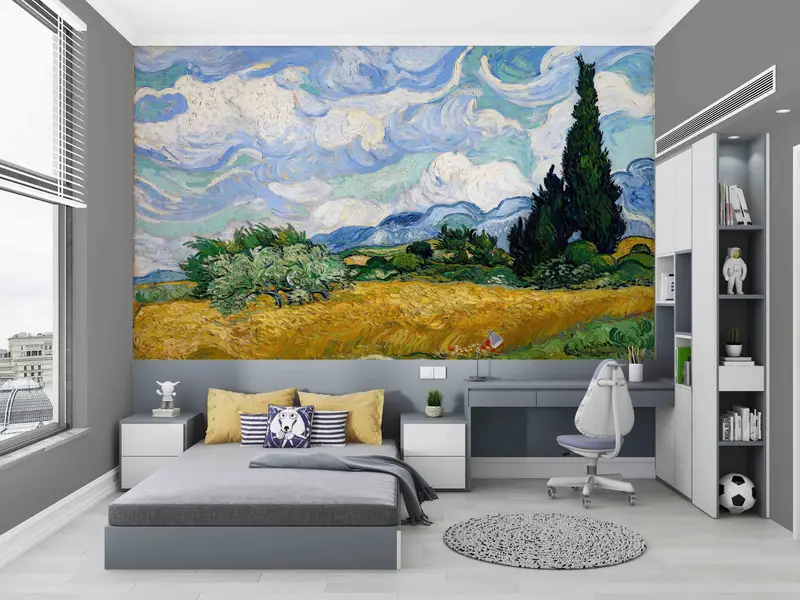 Van Gogh Wall Stickers, Landscape Paper Craft, Wheat Field with Cypresses Wallpaper, Reproduction Wall Stickers, Gift For House,Van Gogh Art - 5