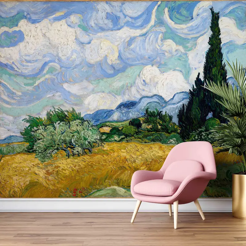 Van Gogh Wall Stickers, Landscape Paper Craft, Wheat Field with Cypresses Wallpaper, Reproduction Wall Stickers, Gift For House,Van Gogh Art - 4