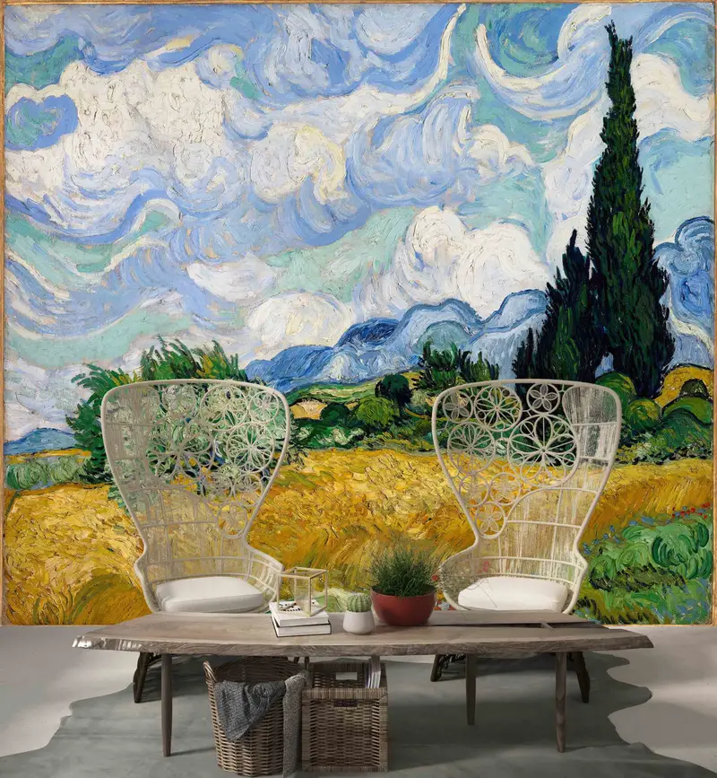 Van Gogh Wall Stickers, Landscape Paper Craft, Wheat Field with Cypresses Wallpaper, Reproduction Wall Stickers, Gift For House,Van Gogh Art - 7