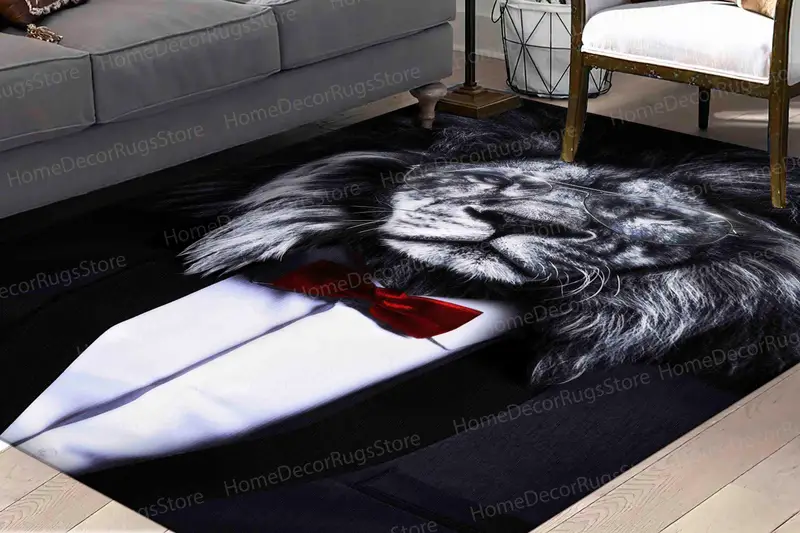 Teppich mit Löwe mit Brille: Modernes, loftartiges, zeitgenössisches Design
