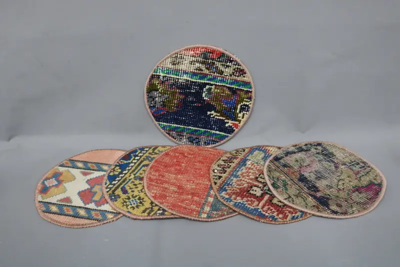 Bohemian Blue & Pink Circle Placemat, Cotton & Wool Kitchen Decor