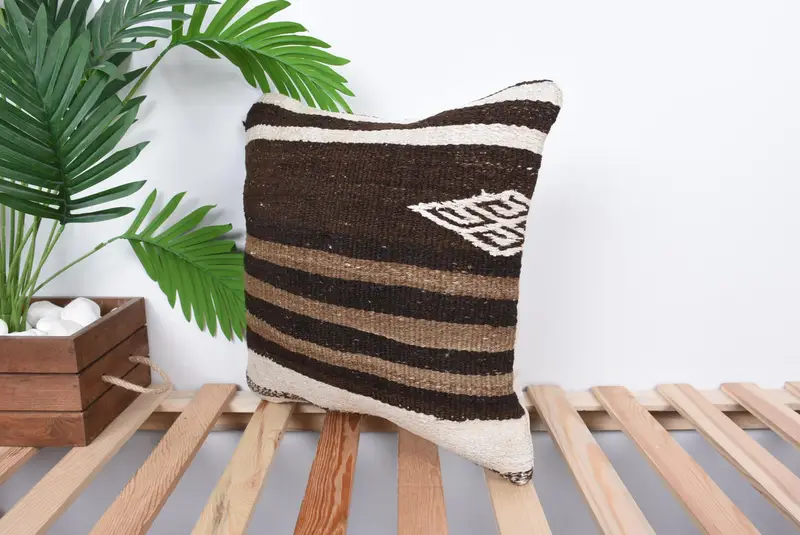 Turkish Kilim Pillow, 16x16 White Cushion Case, Ikat Cushion Cover, Bed Cushion Case, Home Decor Pillow, Antique Pillows, Cushion Cover - 5