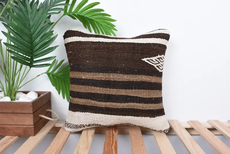 Turkish Kilim Pillow, 16x16 White Cushion Case, Ikat Cushion Cover, Bed Cushion Case, Home Decor Pillow, Antique Pillows, Cushion Cover - 1