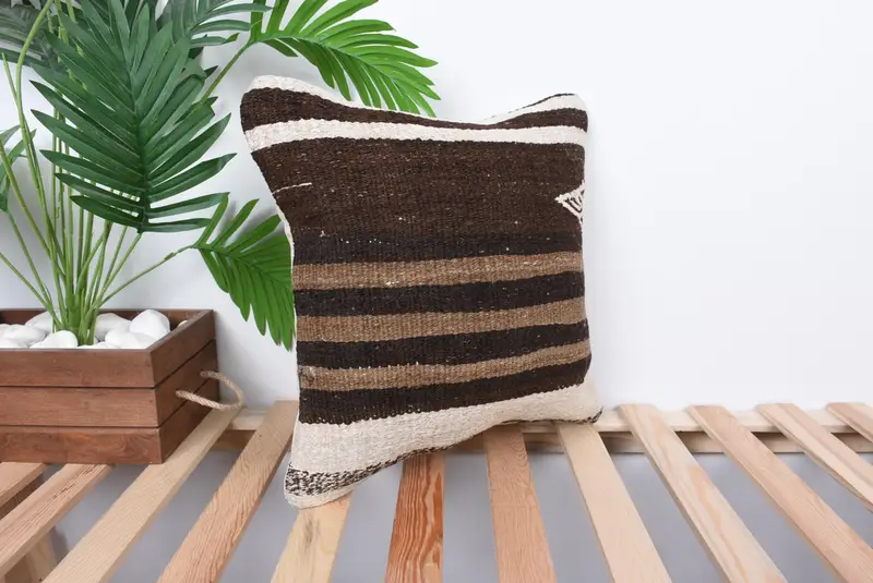Turkish Kilim Pillow, 16x16 White Cushion Case, Ikat Cushion Cover, Bed Cushion Case, Home Decor Pillow, Antique Pillows, Cushion Cover - 4