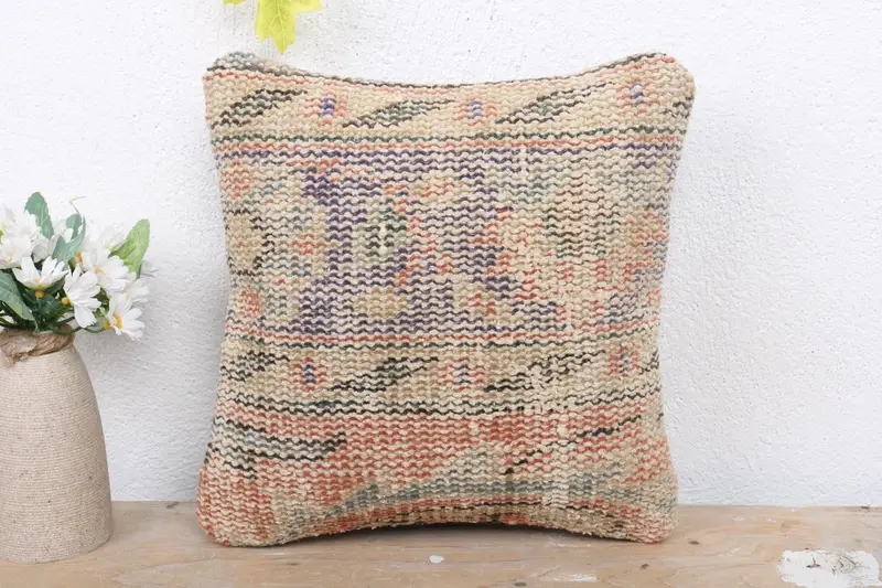 Cozy Throw Cushion, Pillow for Couch, Vintage Kilim Pillow Cushion, Kilim Cushion Sham, 12x12 Orange Pillow Sham, Pillow Sham, Kilim Pillow Cover - 2