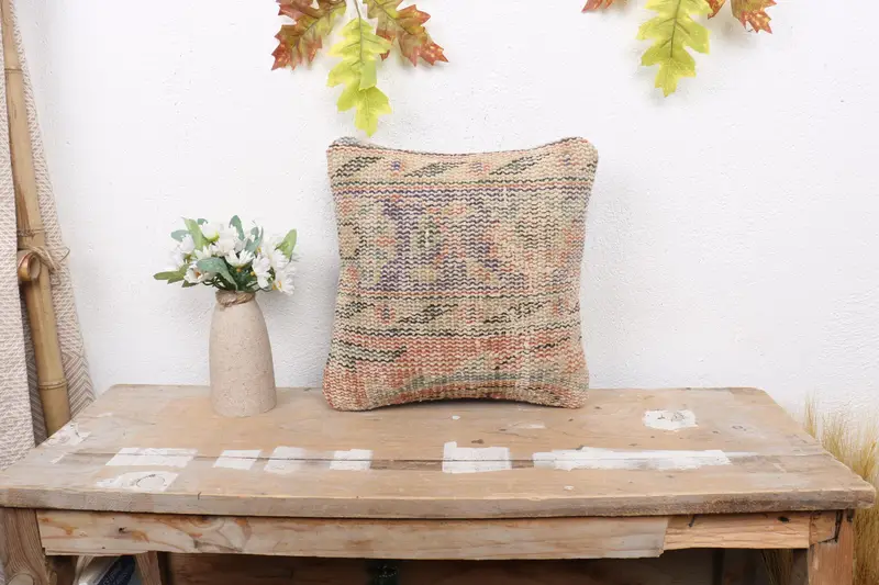 Cozy Throw Cushion, Pillow for Couch, Vintage Kilim Pillow Cushion, Kilim Cushion Sham, 12x12 Orange Pillow Sham, Pillow Sham, Kilim Pillow Cover - 1