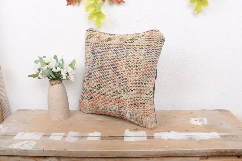 Cozy Throw Cushion, Pillow for Couch, Vintage Kilim Pillow Cushion, Kilim Cushion Sham, 12x12 Orange Pillow Sham, Pillow Sham, Kilim Pillow Cover - 4