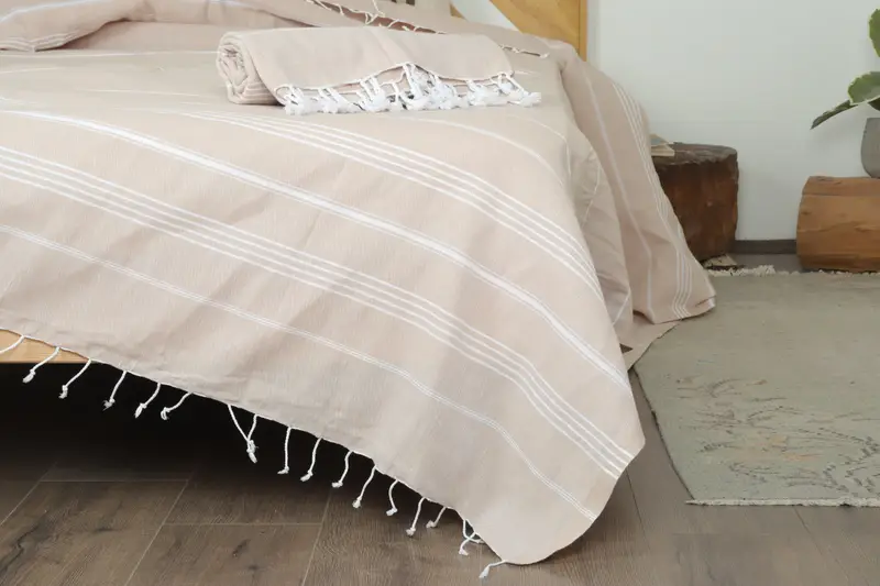 Woven Blanket, 96x80 Cotton Striped Towel, Personalized Gift, Turkish Blanket Throw, Housewarming Gift, Custom Shower Curtain, Custom Wedding Gifts - 1