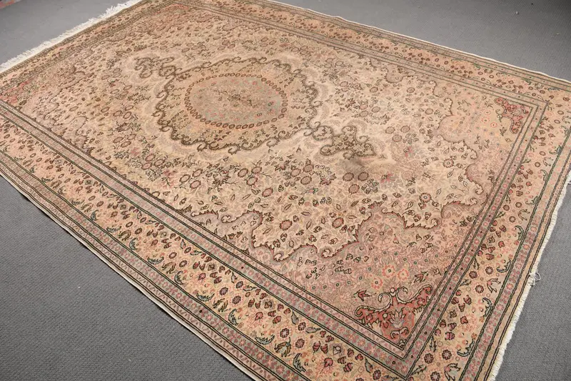 Vintage 6.5x9.4 ft Rug, Oushak Turkish Rug, Brown Southwestern Wool Rug - 1