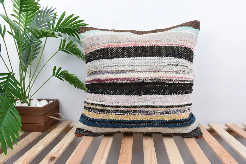 Antique Pillows, Boho Pillow Sham Cover, Indoor Pillow Case, Throw Kilim Pillow, 24x24 Blue Pillow Sham, Pillow Case, Pet Pillow Sham - 1