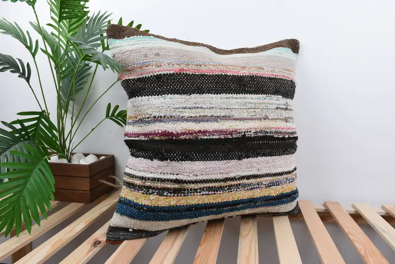 Antique Pillows, Boho Pillow Sham Cover, Indoor Pillow Case, Throw Kilim Pillow, 24x24 Blue Pillow Sham, Pillow Case, Pet Pillow Sham - 4