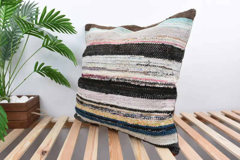 Antique Pillows, Boho Pillow Sham Cover, Indoor Pillow Case, Throw Kilim Pillow, 24x24 Blue Pillow Sham, Pillow Case, Pet Pillow Sham - 5