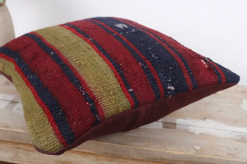 Ethnical Kilim Rug Pillow, Boho Pillow, Nautical Throw Cushion Cover, Boho Throw Cushion Cover, Pillow for Couch, 12x12 Red Pillow, Cushion Cover - 6