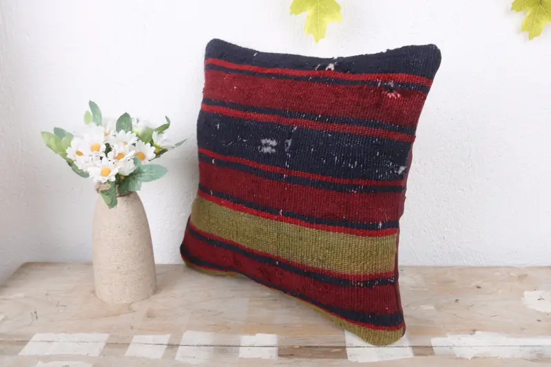 Ethnical Kilim Rug Pillow, Boho Pillow, Nautical Throw Cushion Cover, Boho Throw Cushion Cover, Pillow for Couch, 12x12 Red Pillow, Cushion Cover - 4
