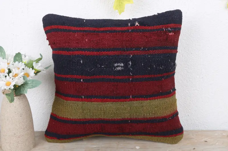 Ethnical Kilim Rug Pillow, Boho Pillow, Nautical Throw Cushion Cover, Boho Throw Cushion Cover, Pillow for Couch, 12x12 Red Pillow, Cushion Cover - 2