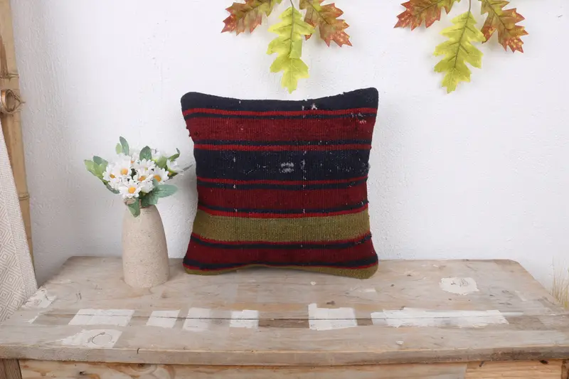 Ethnical Kilim Rug Pillow, Boho Pillow, Nautical Throw Cushion Cover, Boho Throw Cushion Cover, Pillow for Couch, 12x12 Red Pillow, Cushion Cover - 1