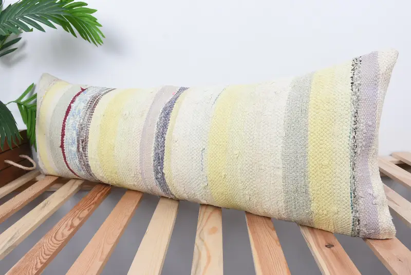 Interior Designer Pillow, Vintage Kilim Throw Pillow, Ethnical Kilim Rug Pillow, Turkish Bench Cushion, Cushion Case, 12x36 White Pillow Cover - 5