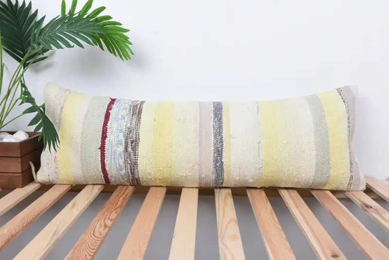 Interior Designer Pillow, Vintage Kilim Throw Pillow, Ethnical Kilim Rug Pillow, Turkish Bench Cushion, Cushion Case, 12x36 White Pillow Cover - 1