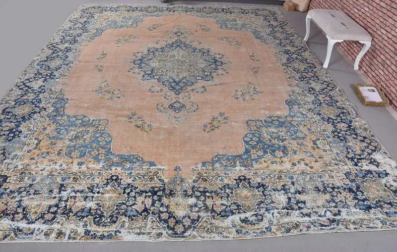 Alfombra vibrante naranja y azul, diseño de rayas de 11,8 x 15,4 pies